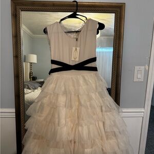 Joyfolie Cream and Black Layered Flowy Dress